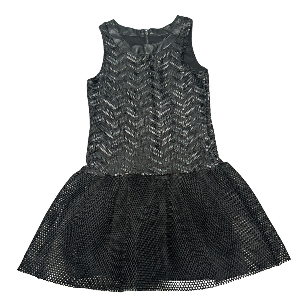 EUC Eliza B Girls Size 14 Chic Black Mesh Chevron Dress- Worn Once!